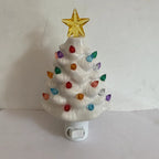 Ceramic Christmas Tree Night Lamp - Elegant Wall Plug Light in White & Green