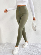 High-Waist Tummy Control Leggings - Butt Lifting Skinny Jeans for Women | Double-Breasted Button Closure