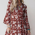 Women's V-neck Printed Ruffle Pleated Elegant Dress