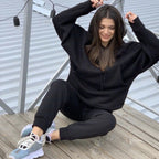 Two-piece solid color sweater with large pockets
