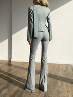 Striped V-neck Top & High-waisted Pants Set