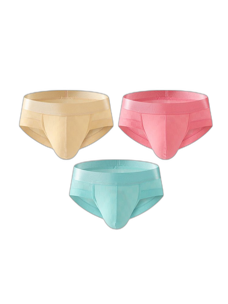 3 Pack Men's Cooling Silktech Briefs - U-Pouch Design & Checkered Antibacterial Lining