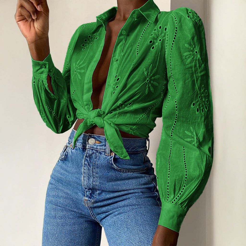 Casual Resort Fashion Hollow-out Long-sleeve Cardigan Blouse