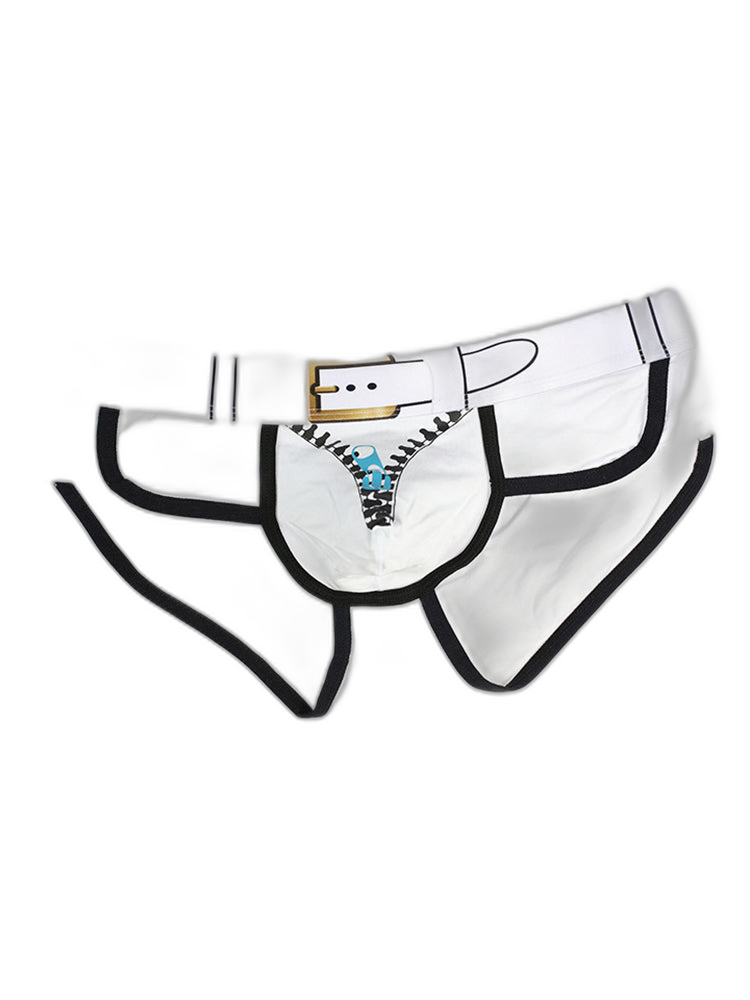 Zipper Belt Printed Cotton Pouch Briefs