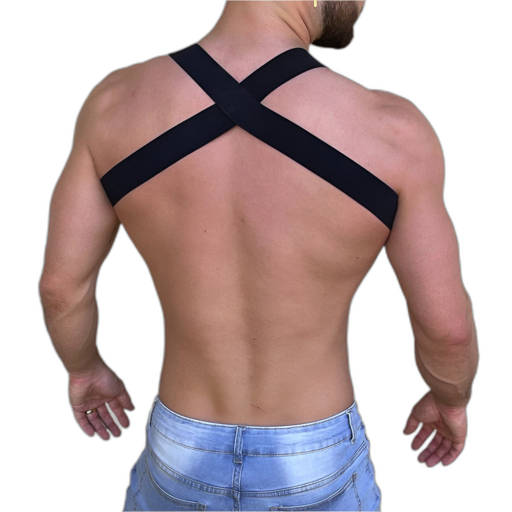 Elastic Chest Harness with Gold Chains