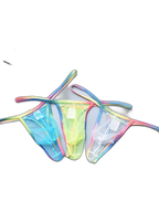 3-pack Men's Sexy Rainbow Transparent Convex Pouch Breathable Thong