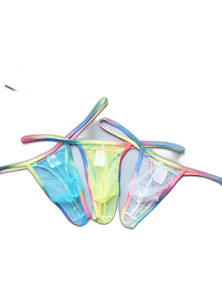 3-pack Men's Sexy Rainbow Transparent Convex Pouch Breathable Thong