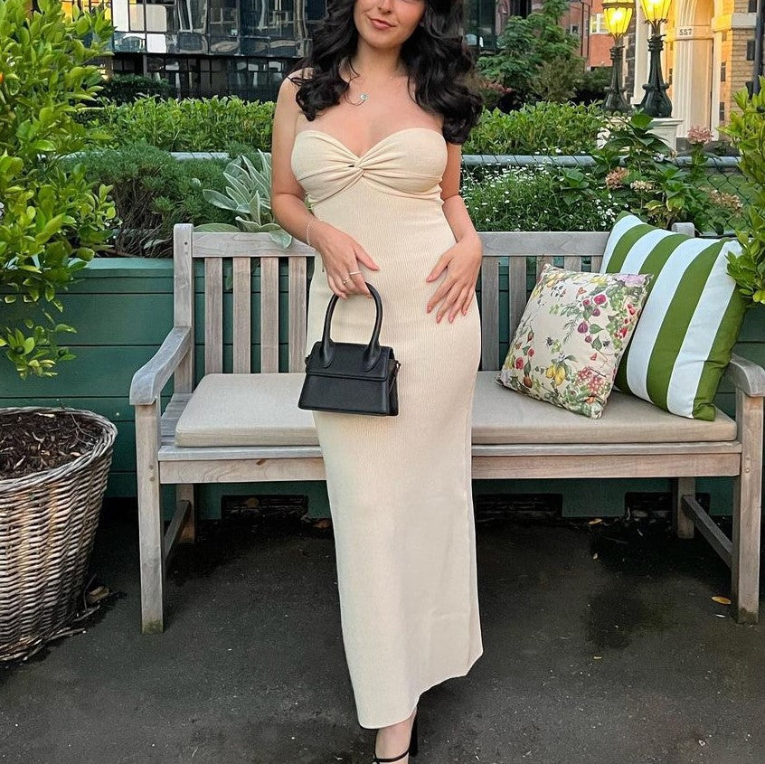 Women's New Knitted Cross Off Shoulder Fashion Woolen Weaving Dress