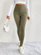 High-Waist Tummy Control Leggings - Butt Lifting Skinny Jeans for Women | Double-Breasted Button Closure