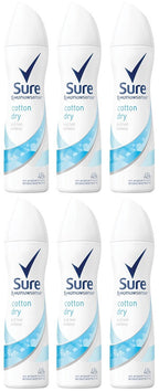 6 x Sure Women Anti-Perspirant Deodorant Aerosol Cotton Dry 150 Ml