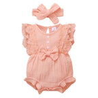 Infant And Toddler GirlsCandy-colored Lace Romper With Bib