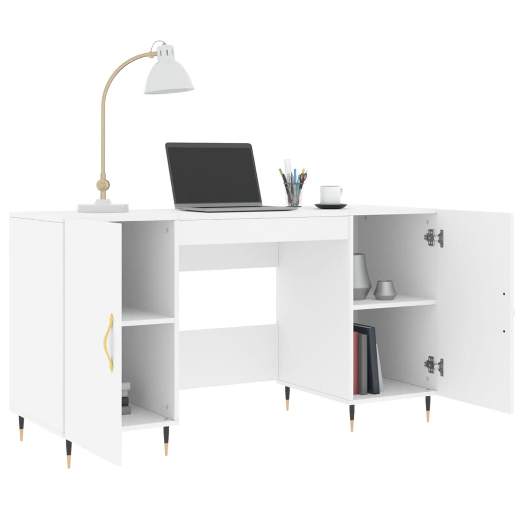 Modern Wooden Home Office Computer Desk Table With 2 Storage Cupboards