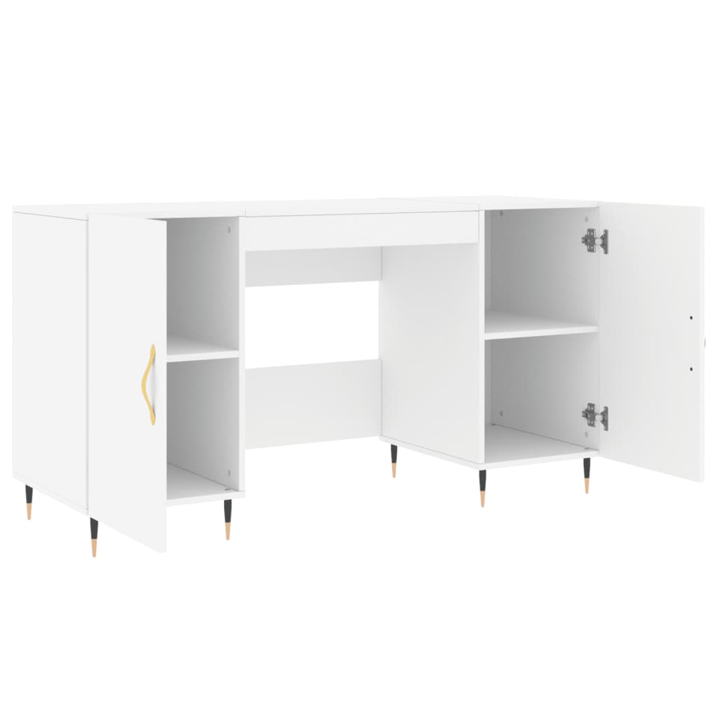 Modern Wooden Home Office Computer Desk Table With 2 Storage Cupboards