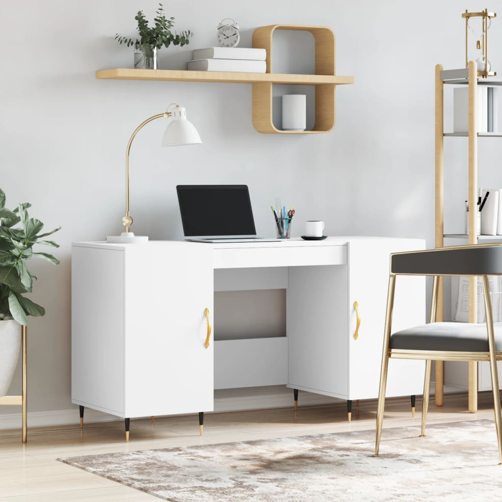 Modern Wooden Home Office Computer Desk Table With 2 Storage Cupboards