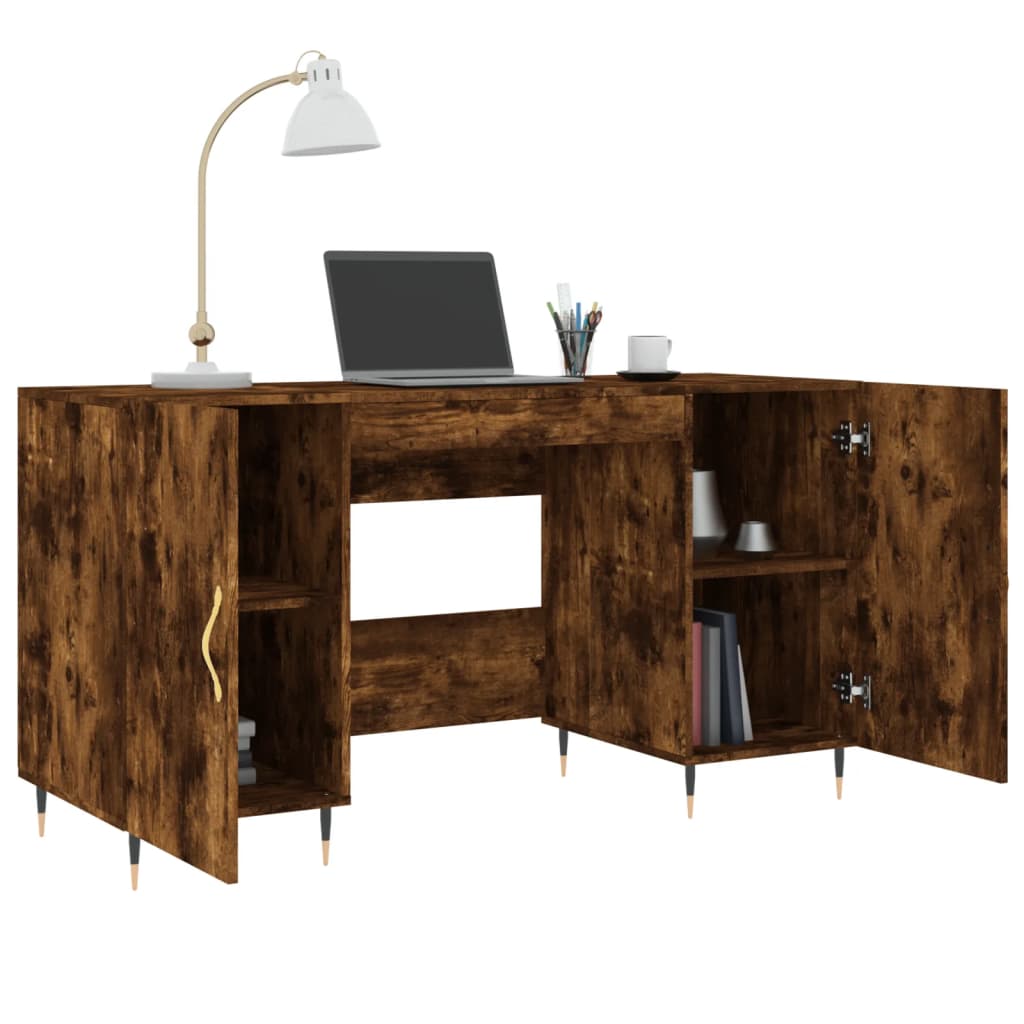 Modern Wooden Home Office Computer Desk Table With 2 Storage Cupboards