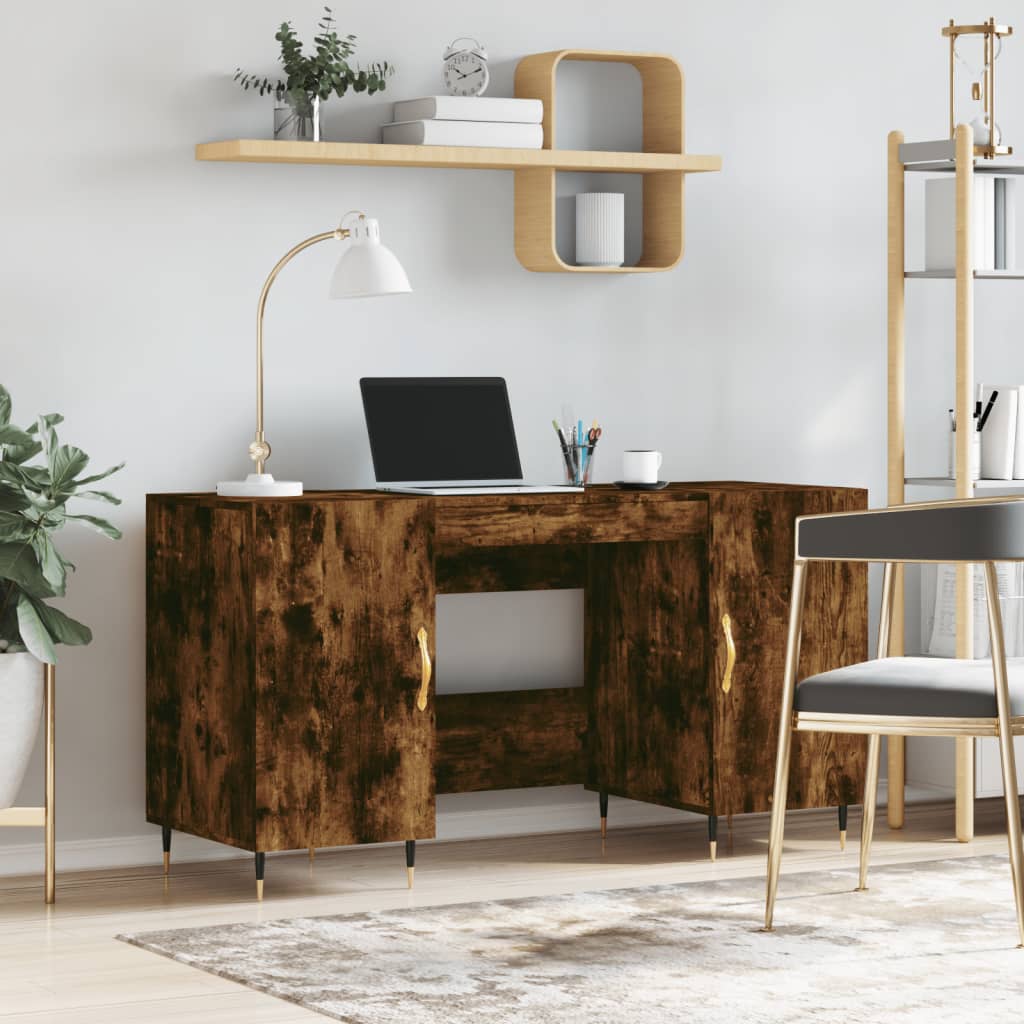 Modern Wooden Home Office Computer Desk Table With 2 Storage Cupboards
