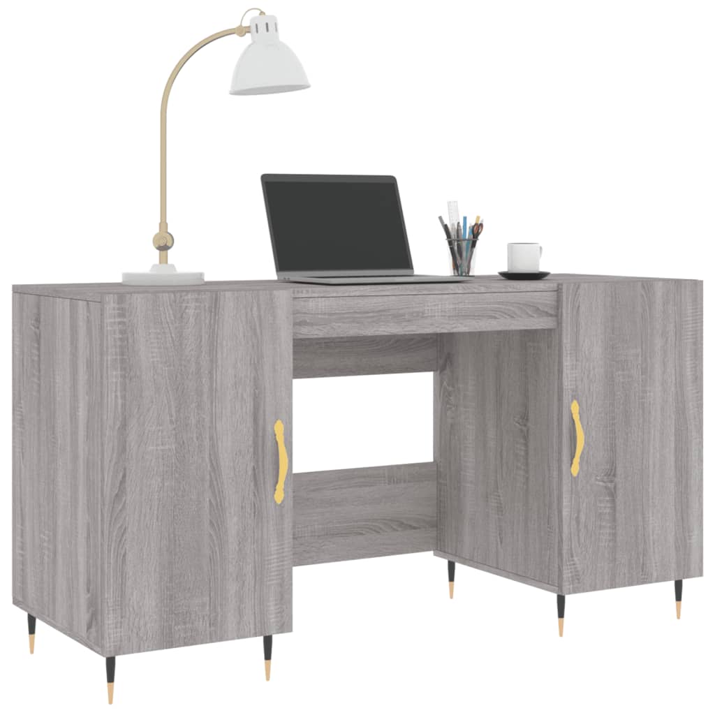 Modern Wooden Home Office Computer Desk Table With 2 Storage Cupboards