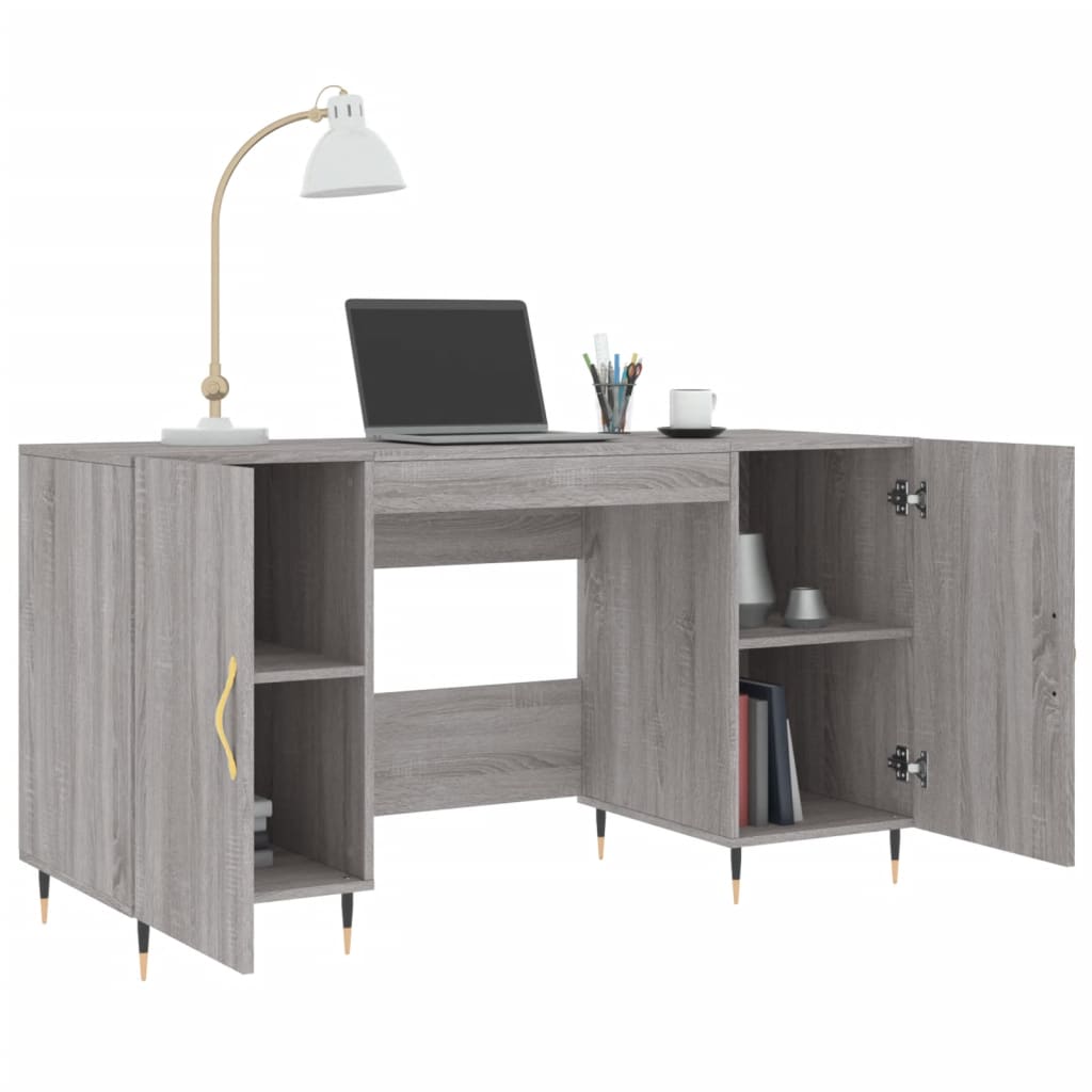 Modern Wooden Home Office Computer Desk Table With 2 Storage Cupboards