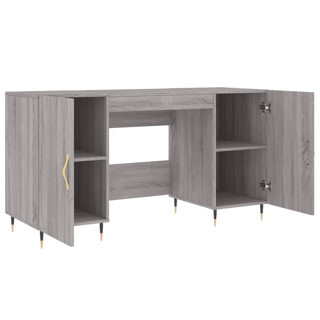 Modern Wooden Home Office Computer Desk Table With 2 Storage Cupboards