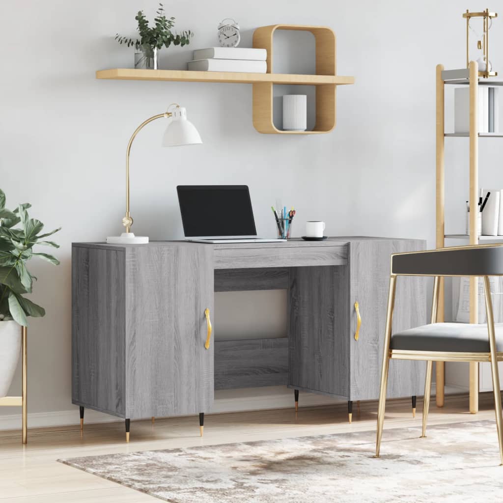 Modern Wooden Home Office Computer Desk Table With 2 Storage Cupboards