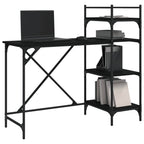 Industrial Wooden Home Office Computer Desk Table With Open Storage Shelves