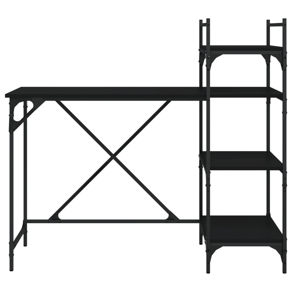 Industrial Wooden Home Office Computer Desk Table With Open Storage Shelves