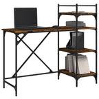 Industrial Wooden Home Office Computer Desk Table With Open Storage Shelves