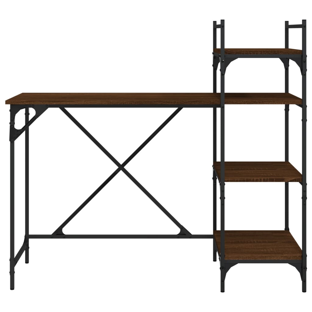 Industrial Wooden Home Office Computer Desk Table With Open Storage Shelves