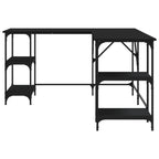 Industrial Wooden L-Shape Home Office Corner Computer Desk With Open Storage Shelves