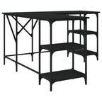 Industrial Wooden L-Shape Home Office Corner Computer Desk With Open Storage Shelves