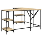 Industrial Wooden L-Shape Home Office Corner Computer Desk With Open Storage Shelves