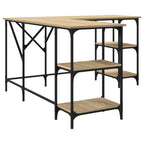 Industrial Wooden L-Shape Home Office Corner Computer Desk With Open Storage Shelves