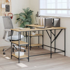 Industrial Wooden L-Shape Home Office Corner Computer Desk With Open Storage Shelves