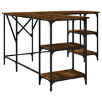 Industrial Wooden L-Shape Home Office Corner Computer Desk With Open Storage Shelves