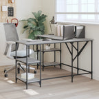Industrial Wooden L-Shape Home Office Corner Computer Desk With Open Storage Shelves
