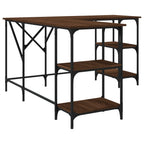 Industrial Wooden L-Shape Home Office Corner Computer Desk With Open Storage Shelves