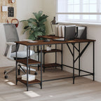 Industrial Wooden L-Shape Home Office Corner Computer Desk With Open Storage Shelves