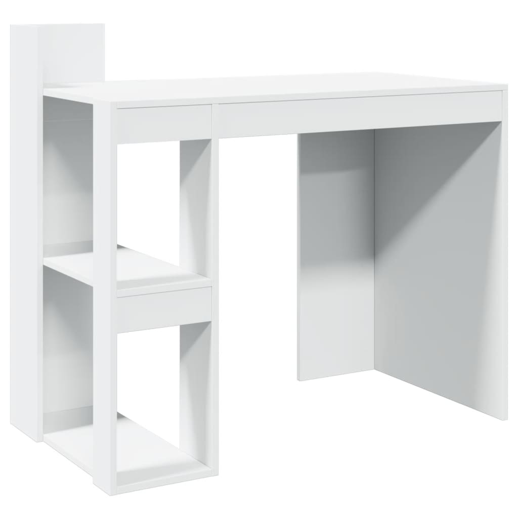 Modern Wooden Home Office Computer Desk Table With Open Storage Shelves Wood
