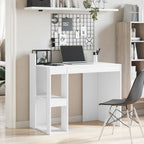 Modern Wooden Home Office Computer Desk Table With Open Storage Shelves Wood