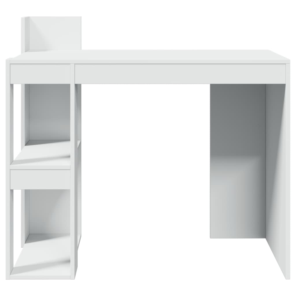 Modern Wooden Home Office Computer Desk Table With Open Storage Shelves Wood