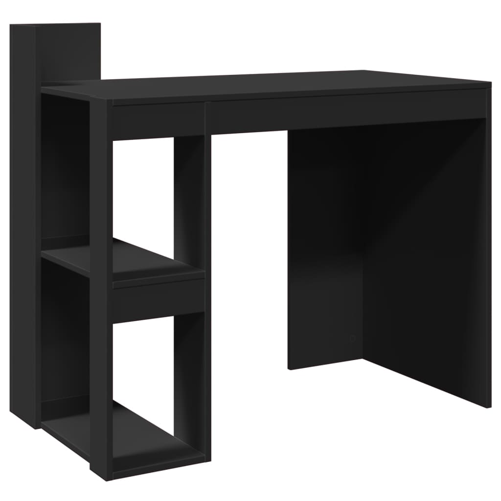 Modern Wooden Home Office Computer Desk Table With Open Storage Shelves Wood
