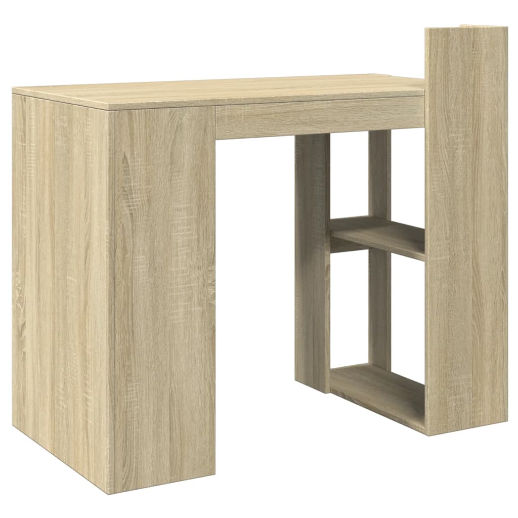Modern Wooden Home Office Computer Desk Table With Open Storage Shelves Wood