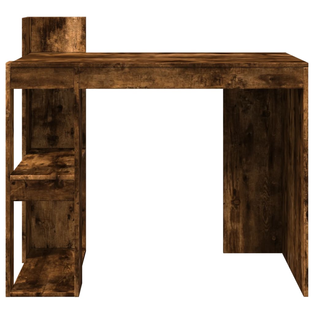 Modern Wooden Home Office Computer Desk Table With Open Storage Shelves Wood