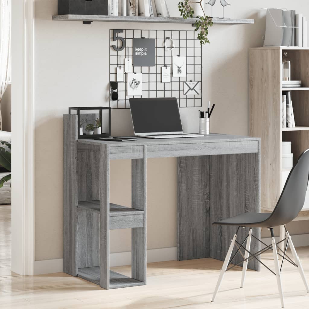 Modern Wooden Home Office Computer Desk Table With Open Storage Shelves Wood