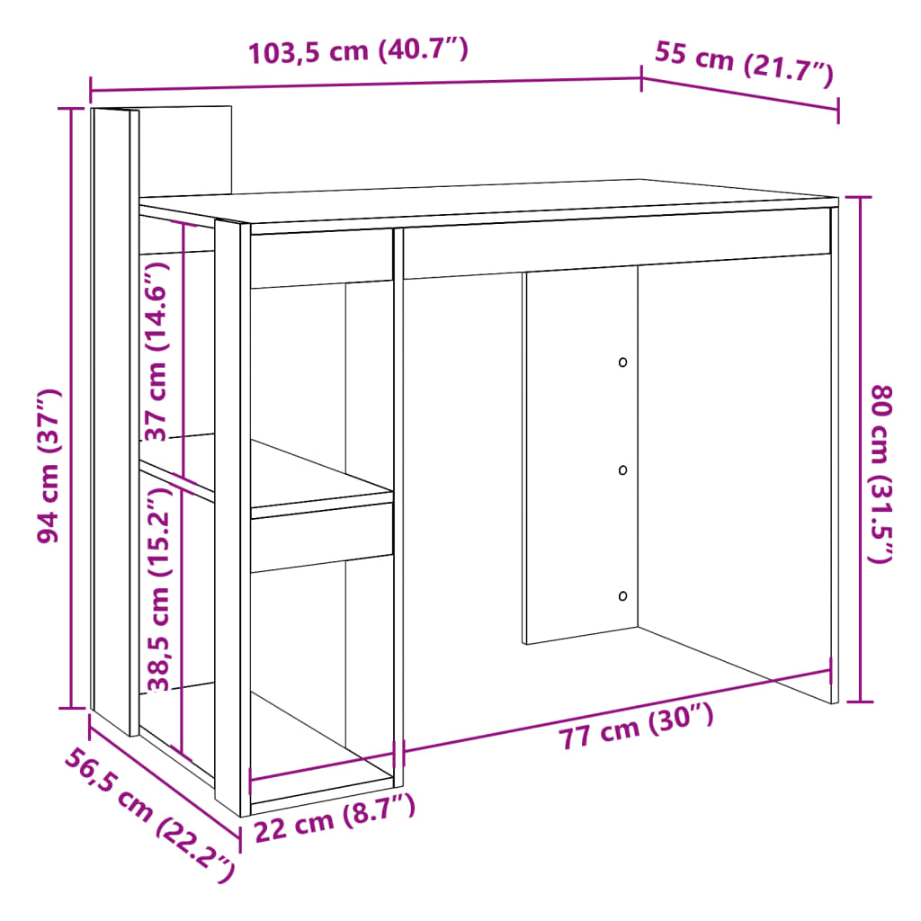Modern Wooden Home Office Computer Desk Table With Open Storage Shelves Wood