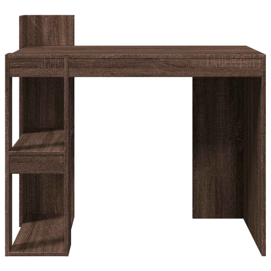 Modern Wooden Home Office Computer Desk Table With Open Storage Shelves Wood
