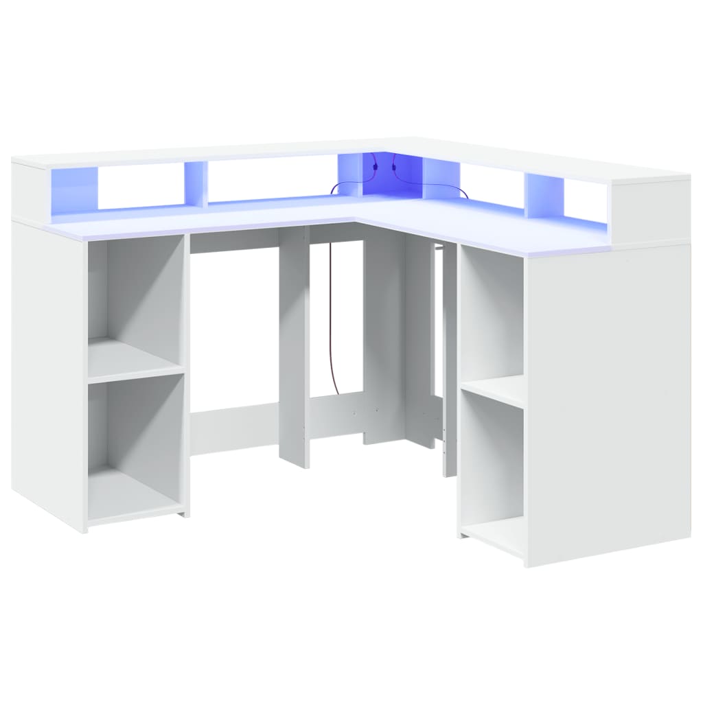 Modern Wooden Home Office Gaming Corner Computer Desk With LED Lights Storage