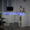 Modern Wooden Home Office Gaming Corner Computer Desk With LED Lights Storage