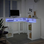 Modern Wooden Home Office Gaming Corner Computer Desk With LED Lights Storage