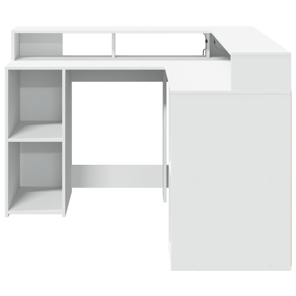 Modern Wooden Home Office Gaming Corner Computer Desk With LED Lights Storage